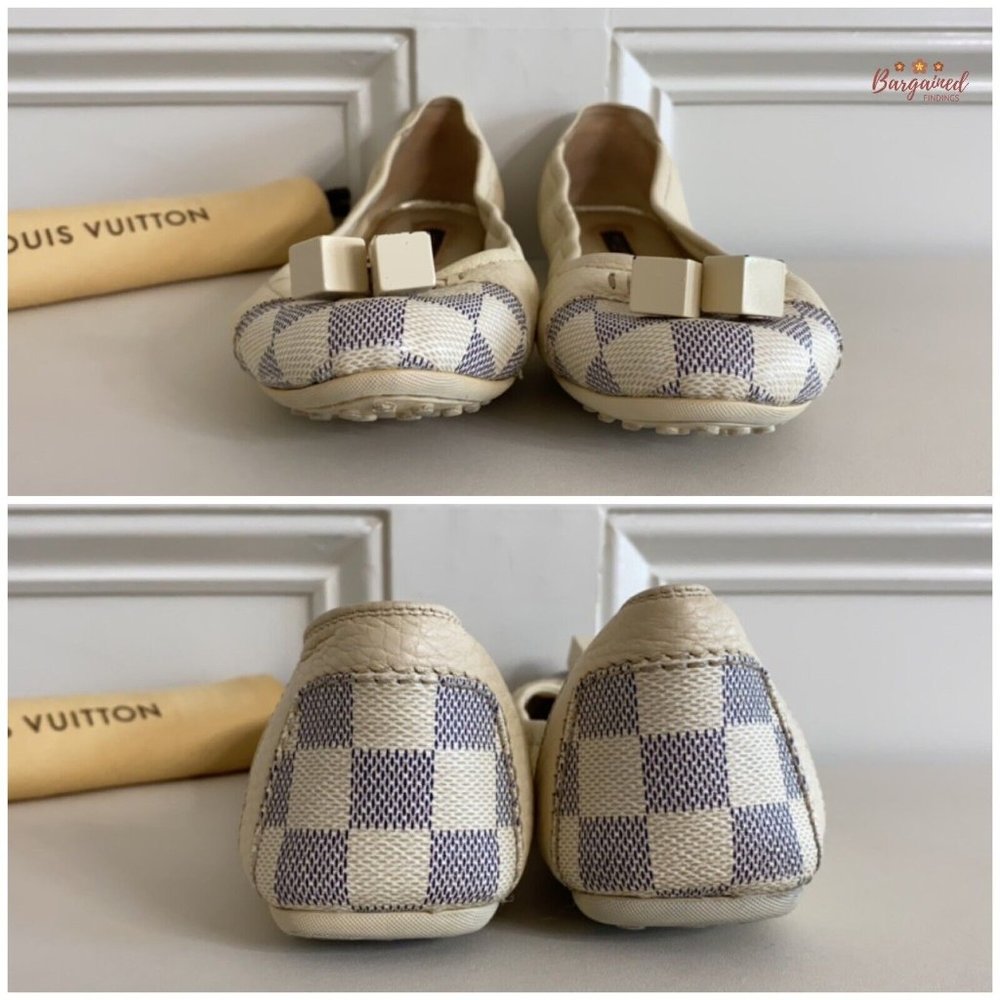 Auth Louis Vuitton Damier Azur Leather Lovely Scrunch LV Cube Ballet Flats 6.5 - Picture 6 of 13